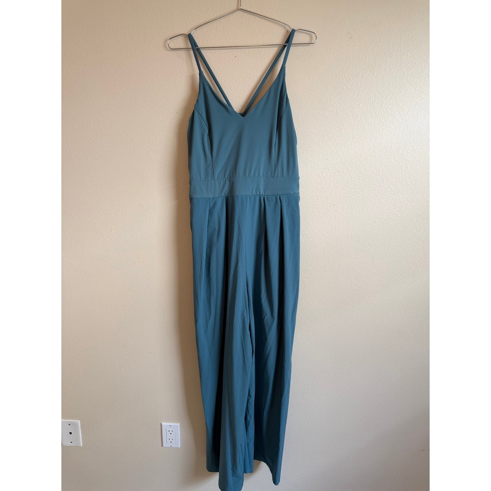 Halara Breeze Jumpsuit Size L Teal Blue Wide Leg Pockets Cross Back‎ Sleeveless - Picture 7 of 11